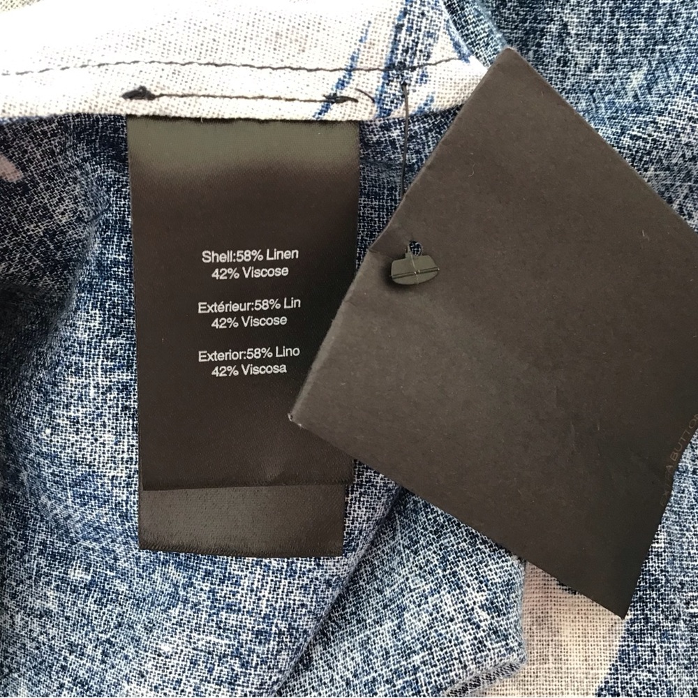 Donna Karan Floral Linen Blend Dress A Line Blue V Neck Button Front Size 2 - Picture 7 of 7
